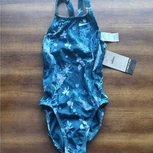 Nike Teal Floral One-Piece Swimsuit